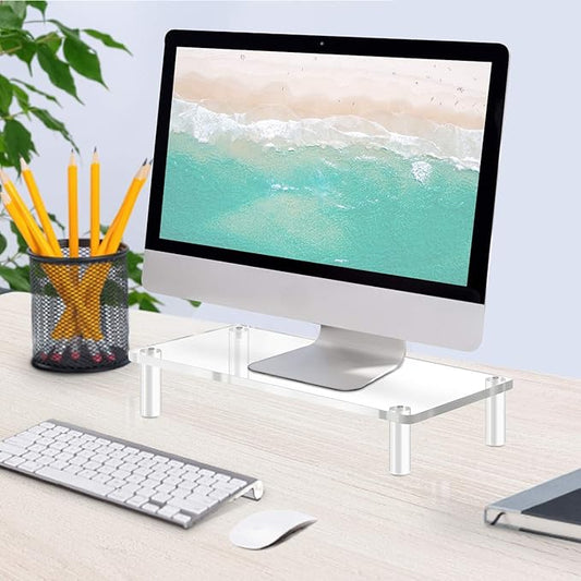 Yestbuy Acrylic Monitor Stand Riser, Clear Computer Monitor Riser, Desktop Organizer Stand for Office Accessories, Printer, Notebook, and All Flat Screen Display, Ergonomic Monitor Riser Stand