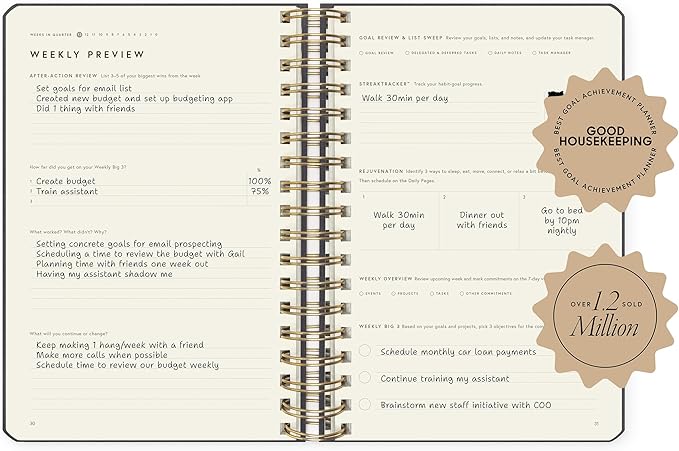 Full Focus Leather Coil Planner by Michael Hyatt - The #1 Daily Planner to Set Annual Goals, Increase Focus, Eliminate Overwhelm, and Achieve Your Biggest Goals - Hardcover (Navy Blue)