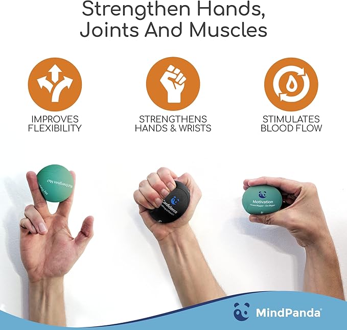 Mind & Body Stress Balls for Adults - Triple Density Squeeze Balls for Hand Therapy & Grip Strengthening - Stress & Anxiety Relief - Physical Therapy Support - Soft, Medium, Hard Gel Core