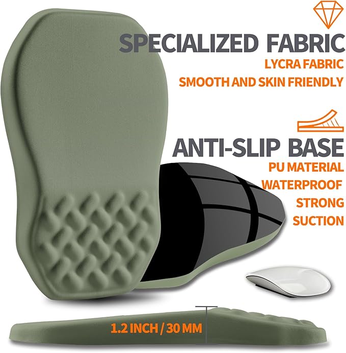 Ergonomic Slope Mouse Pad Wrist Support, Wrist Rest Mousepad for Carpal Tunnel Pain Relief with Massage Bulge and Slow Rebound Memory Foam (12x8 inch, Olive Green)