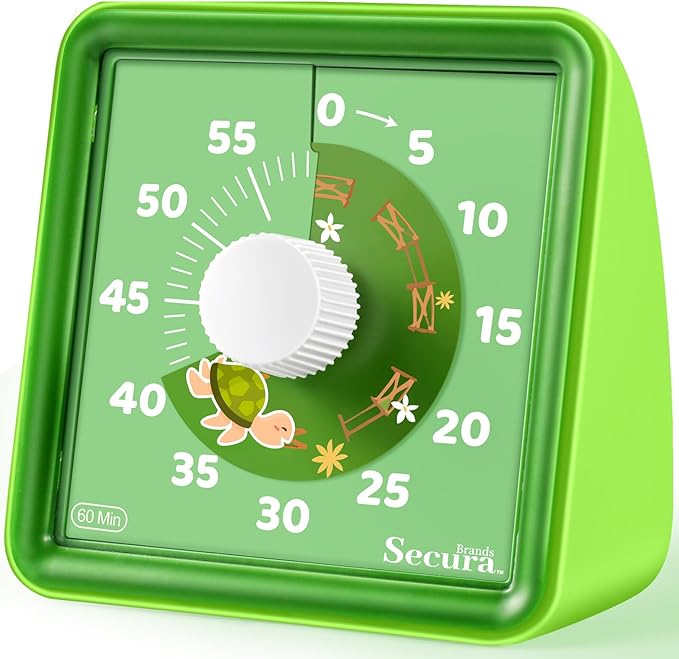 Secura 60-Minute Visual Countdown Timer for Kids & Classroom, Pomodoro Time Management Tool (Green & Green)