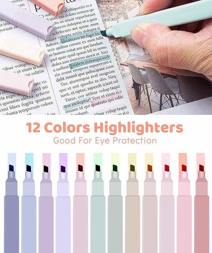 Hifunwu 38 PCS Aesthetic School Supplies with Big Pen Case, 5 Black Ink Gel Pens, 12 Pastel Highlighters, 6 Mechanical Pencils Set 0.5 & 0.7 mm for Students Back to School