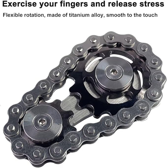 Bike Chain Gear Fidget Spinner, Metal Sprocket Chain Fidget Toy, Stress Anxiety Relief Fidget Toy, Focus Finger Spinning Toy, Stainless Steel Mechanics W/Smooth Bearings EDC Novelty Toy