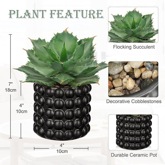 Briful Succulents Plants Artificial for Home Decor, Realistic Potted Fake Agave Plant, Bubbled Plant Pot, Cute Agave Ovatifolia Faux Plant, Shelf Tables Decor, Modern Farmhouse Home Decorations