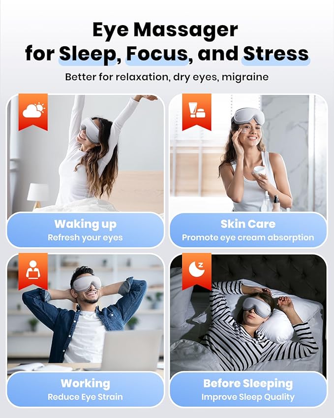 Eye Massager with Heat, Heated Eye Mask with Bluetooth Music, Face Massager, Mask for Migraine & Headache Relief, Improved Sleep, Birthday Gifts for Mom Dad Women Men Her Him