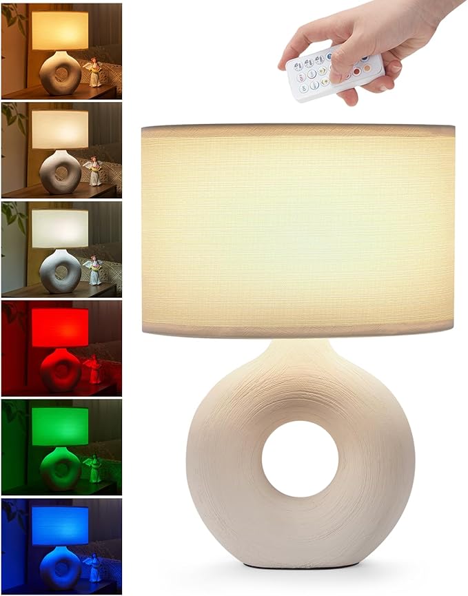 UMEXUS 13" Small Ceramic Cordless Table Lamp, Rechargeable Battery Powered with Remote Control, Timer & Dimmer, Color Changing Light Nightstand Lamp for Bedroom Bedside Living Room Entryway Outdoor
