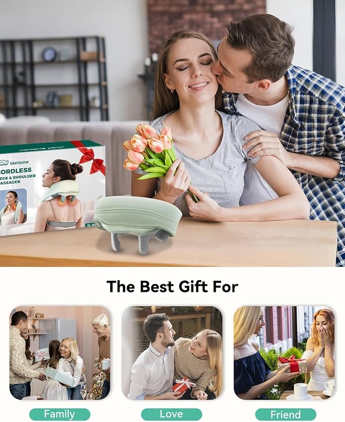 Snailax Cordless Neck Shoulder Massager with Heat, 4D Deep Tissue Kneading, Shiatsu Back Massager Pillow for Neck, Shoulder, Christmas Gifts for Men, Women