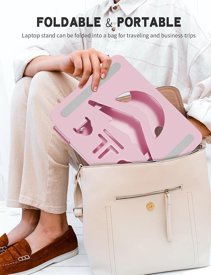 Laptop Stand Adjustable Laptop Holder for Desk, Foldable Laptop Riser Portable Computer Stand Compatible with MacBook, Lenovo, HP and All Laptops up to 15.6 inches Puce Pink