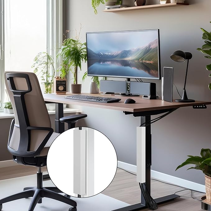 Blulu 2 Pack White Steel Magnetic 14 Inch Cable Management Channel for Under Desk Leg Vertical Wire Hider Cover Desk Cable Organizer No Drill Cord Organizer Cord Hider Management for Home Office