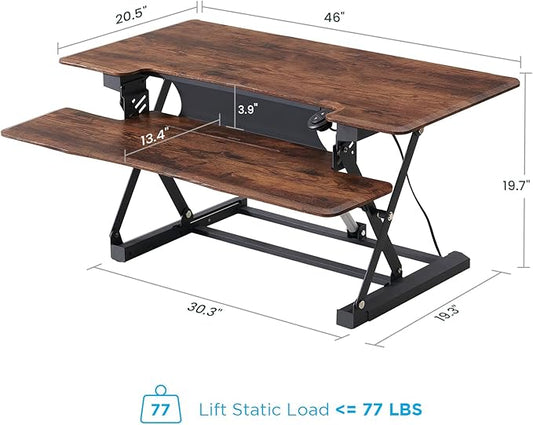 46" Electric Standing Desk Converter, Dyropcurv Series Height Adjustable Computer Desk Ergonomic Home Office Desk for Adults, Sit to Stand Desk with Quiet Motor, Vintage Brown