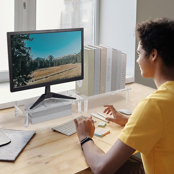 Sumerflos Clear Acrylic Monitor Laptop Stand, Sturdy and Save Space Computer Laptop Monitor Riser Stand for Home Office Desktop Universal Stand with Anti-Slip Pads