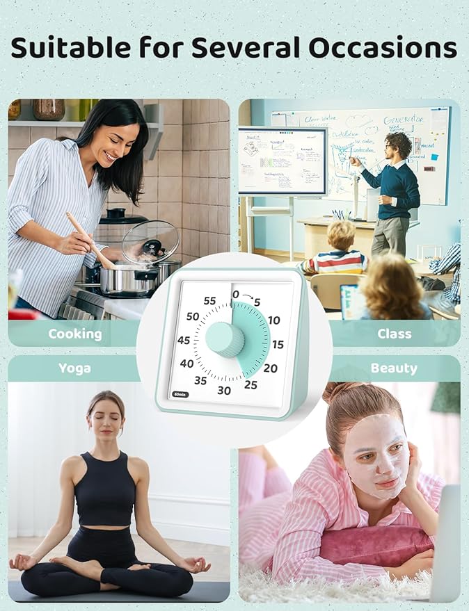 LIORQUE Visual Timer for Kids, 60-Minute Countdown Timers for Classroom Office Kitchen with Silent Operation, Kids Timer for Teaching (Batteries Included)