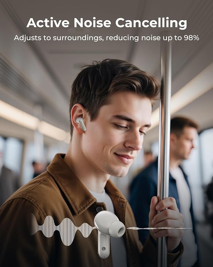 Wireless Earbuds, Ear Buds Active Noise Cancelling with Charging Case, 6.0 Bluetooth Earbuds with AI Clear Calls, 40H Playtime for Sports & Working, Stereo Sound Headphones for iPhone/Android/iPad