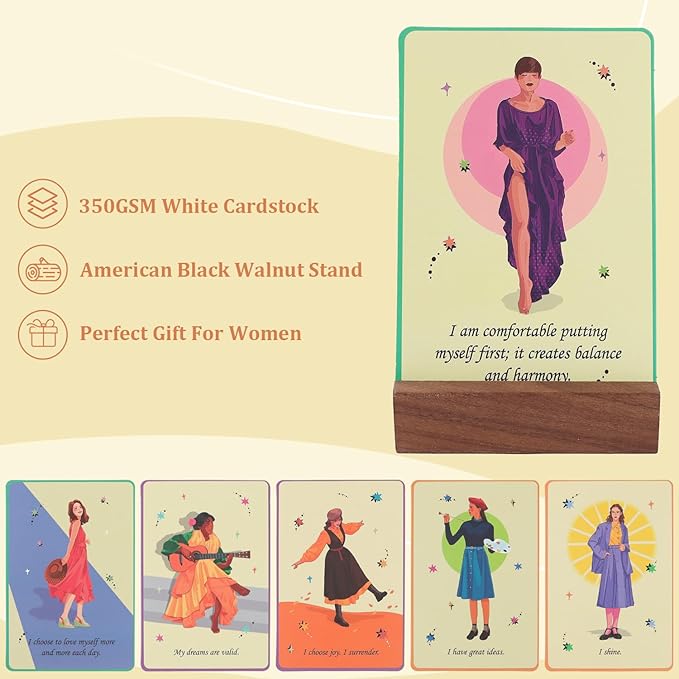 Affirmation Cards for Women – 53 Daily Motivational Cards with Display Stand | Inspirational Self-Care & Meditation Gift, Birthday Gifts for Women & Best Friends