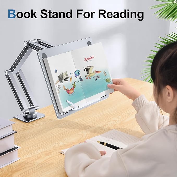 Laptop Mount for Desk, Tablet Arm Mount with 360° Rotating, Aluminum Laptop Tray Adjustable, Foldable Computer Stand/Holder, Fit for 11-17 Inch Laptops (Silver)