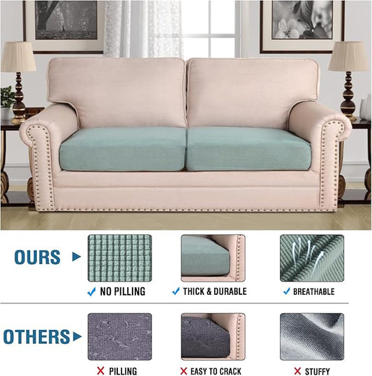 H.VERSAILTEX Super Stretch Individual Seat Cushion Covers Sofa Covers Couch Sets Slipcover Thick Jacquard Textured Twill Fabric (2 Piece Large Sofa Cushion Covers, Sage)