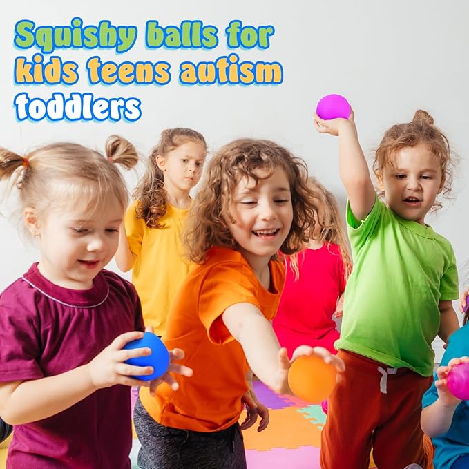 Squishy Stress Balls for Kids Adults: 18 Pack Stretchy Fidget Ball for Anxiety Stress Relief, Hand Therapy Sensory Squishy Ball, Party Favors classroom must haves, Fidgets for Classroom Prize Box Toys