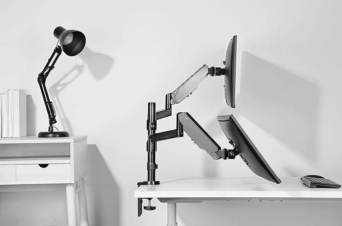 TechOrbits Triple/Double/Single Monitor Mount Stand - Computer Screen Desk Gas Spring Arm (Dual Monitor - Black)