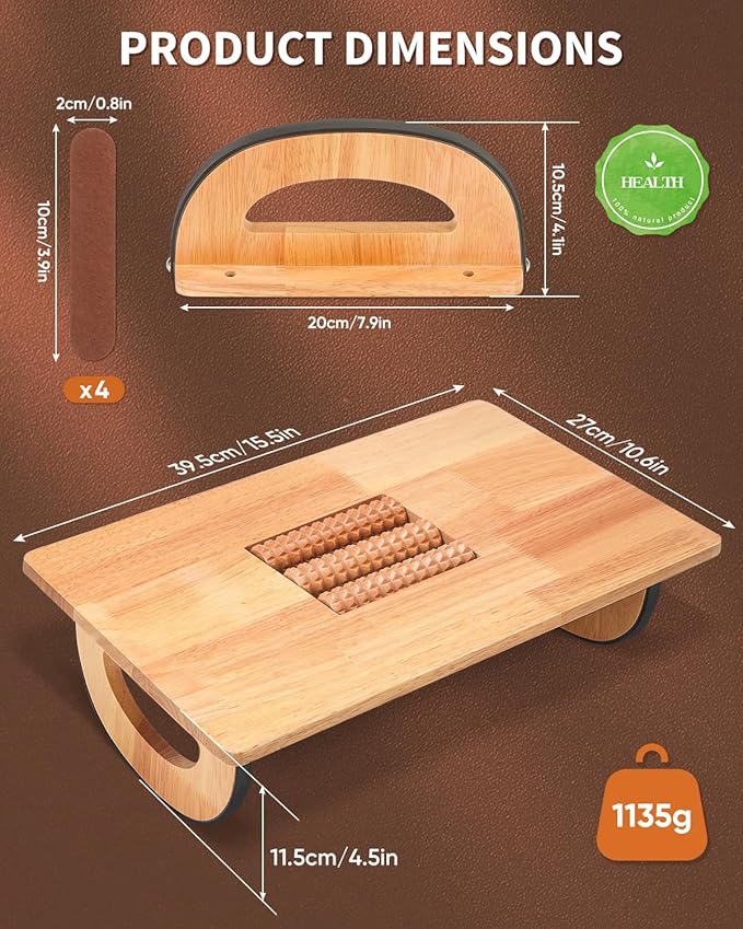 ONUEMP Foot Rest for Under Desk at Work, Wooden Small Foot Stool Footrest with Roller Massager, Ergonomic Rocking Office Footstool Desk Stool for Feet, Leg Rest Rocker Stand for Chair Computer Gaming