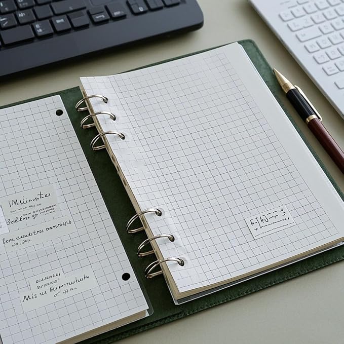 JAPCHET 800 Sheets A5 Grid Refill Paper Graph Paper Squared Grid Planner Insert 6 Hole Punched for 5.6 x 8.3 Inch Notebook, 100 Gsm