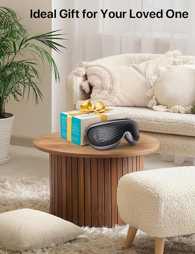 ALLJOY Eye Massager with Heat, Compression, Bluetooth, Heated Eye Mask with Music, Relieve Fatigue, Improve Sleep, Reduce Stye Eyes, Gifts for Dad, Friends and Mom(Black)