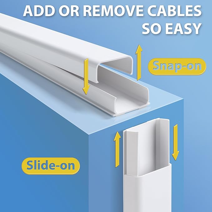 Cord Hider Wall 48in (3X L16in), X-Large Cable Management Kit for 4-7 Wires, Self-Adhesive Cord Organizer, TV Wire Cover Hide Cords Wall Mounted TV, Cable Raceway White, W1.5in H0.8in