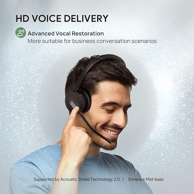 Yealink BH70 UC (NO Dongle) Wireless Bluetooth Headset with Microphone for Work, 35h Talking Battery Life, 3-Mic Noise Cancellation Headsets for Computer, 147g Lightweight Headphone for Open Office