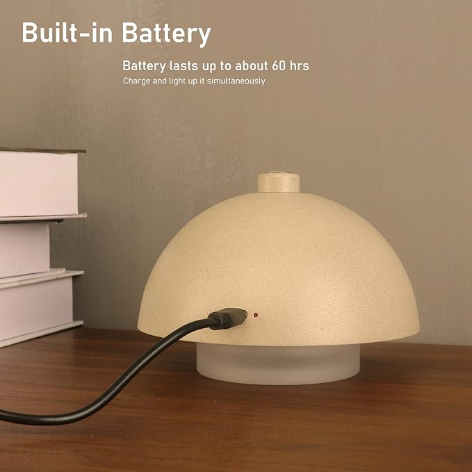 Modern Table Lamp Cordless Portable Desk Lamp, 2700K Stepless Dimming Rechargeable Battery Operated LED Lights for Bedroom, USB-C Charging, Restaurant/Bar/Night Light/Gifts (Sand Gray)