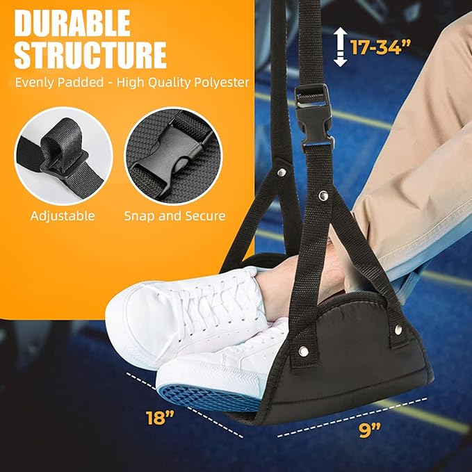 2 Pack Airplane Foot Hammock Travel Footrest - Long Flight Must Haves - Foot Rest for Air Travel,Essentials for Travel & Home (Black)
