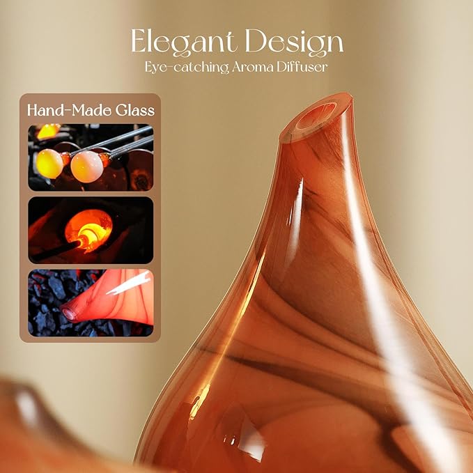Porseme 150ml Essential Oil Diffuser Glass Color Changing Aroma Air Diffusers Aromatherapy Ultrasonic Cool Mist Humidifier 6 Running Hours Waterless Auto-Off for Sleeping Yoga (Reddish Brown)