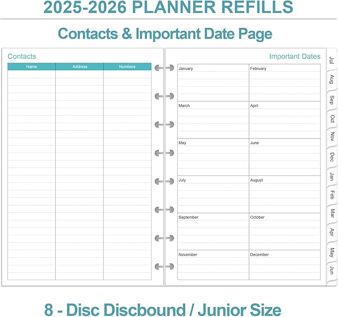 2025-2026 Planner Refills – One Page Per Day, 8-Disc Discbound 2025-26 Daily & Monthly Planner, Runs from July 2025-June 2026, Prioritized, To-Do List, Notes, 5.8" x 8.5"