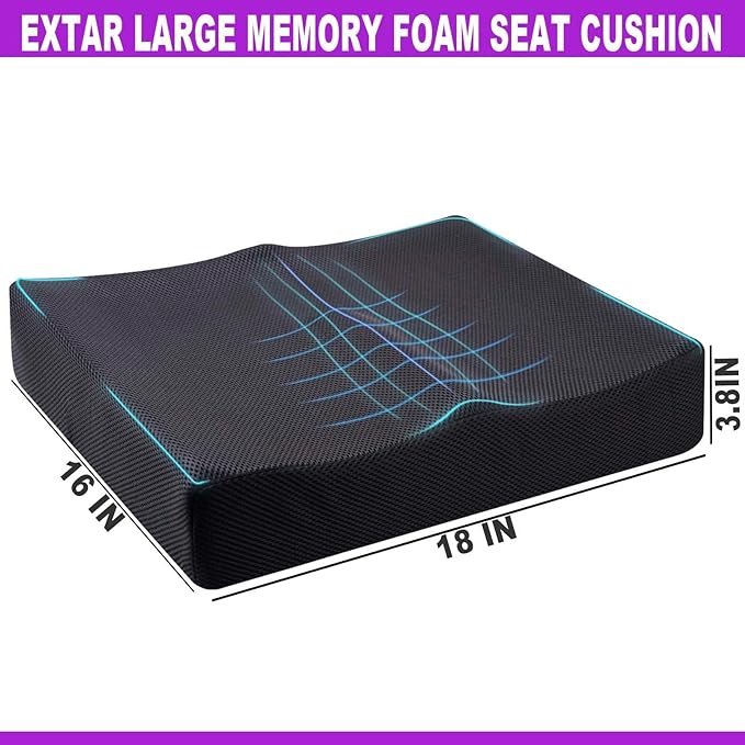 Yuwe Extra Large Seat Cushion - Memory Foam Seat Cushion, Office Chair Cushion, Ergonomic Chair, Car Seat Cushion Sciatica & Tailbone Pain Relief Cushion