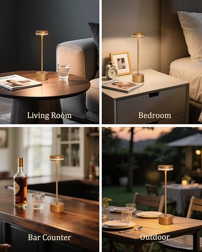 2 Pack Cordless Table Lamp Rechargeable, 3 Way Dimmable Touch Lamp & 5000mAh Battery Operated, Portable Metal Light for Reading/Office/Bedroom/Dining/Nightstand/Gift for Home Décor – Rose Gold