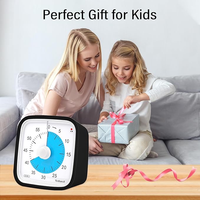 Yunbaoit Upgraded Black Visual Timer with Protective Case, Silent 60 Minute Countdown Timer for Kids and Adults with Low Power Reminder VT01(Black Blue)