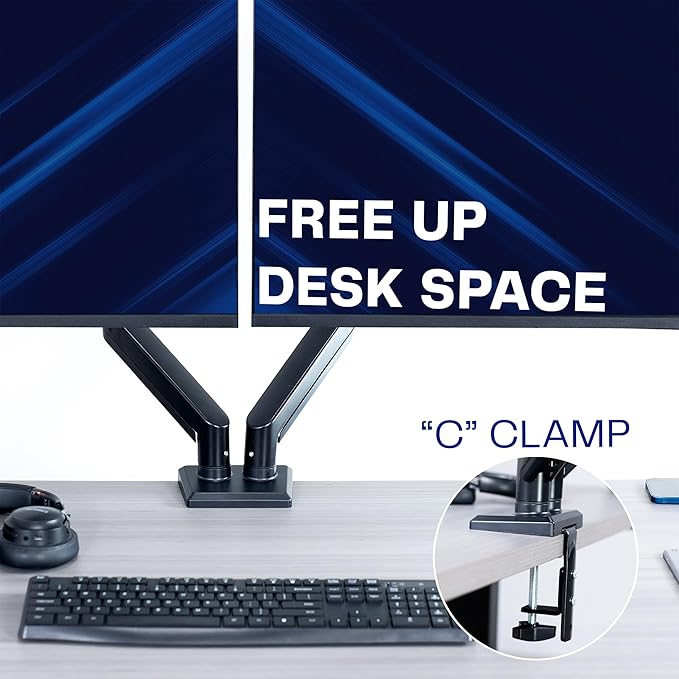 VIVO Aluminum Articulating Dual Monitor Arm for 13 to 30 inch Screens, Desk Mount Tension Spring Monitor Stand for 2 Screens, Black, STAND-V102O