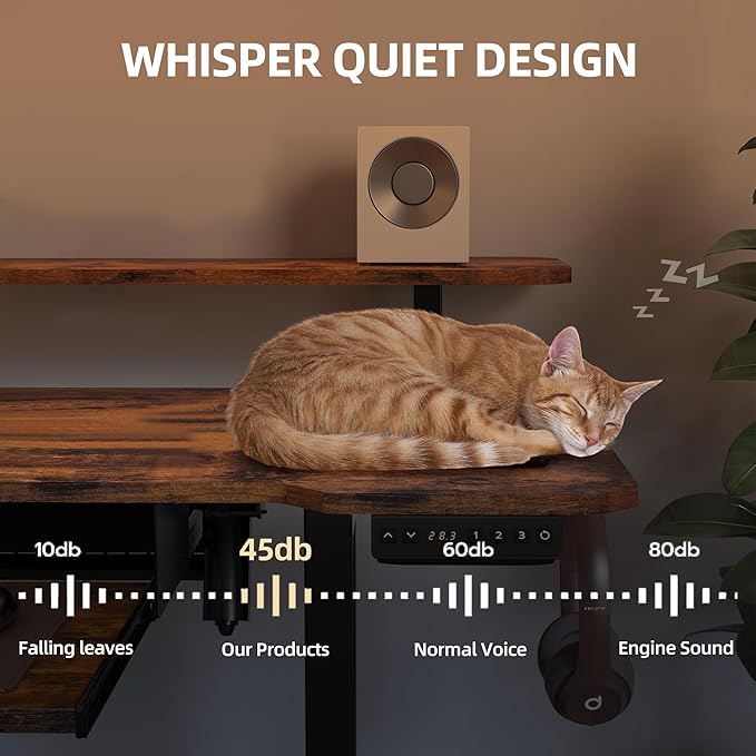 59 Inch L Shaped Standing Desk with Shelves and Keyboard, Electric Corner Standing Desk Adjustable Height, Sit Stand Computer Table with Reversiable Splice Board,Rustic Brown