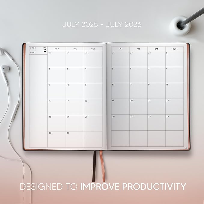 Academic Planner 2025-2026 - Rose Gold Edition, Weekly Planner and Monthly Planner – Hourly Appointment Book – Softcover Calendar, Simple Design for Productivity, June 2025 - July 2026 – 8.5 x 11