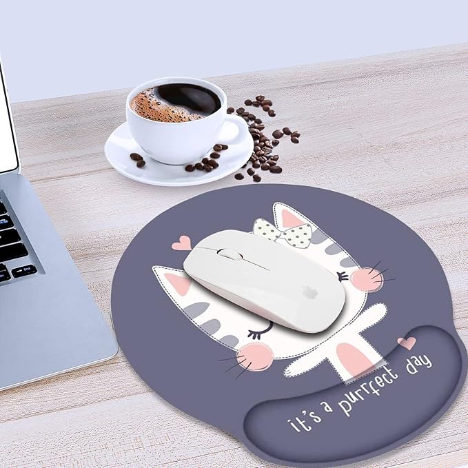 RICHEN Memory Foam Mouse Pad with Wrist Support,Ergonomic Mouse Pad with Wrist Rest,Non-Slip Rubber Base for Computer Laptop & Mac,Lightweight Rest for Home,Office & Travel (Cute Cat)