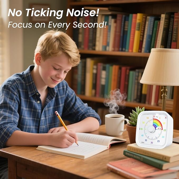 Yunbaoit Visual Timer with Protective Case, Rainbow Disk 60 Minute Countdown Timer for Kids and Adults, Silent Time Management Tool(White)