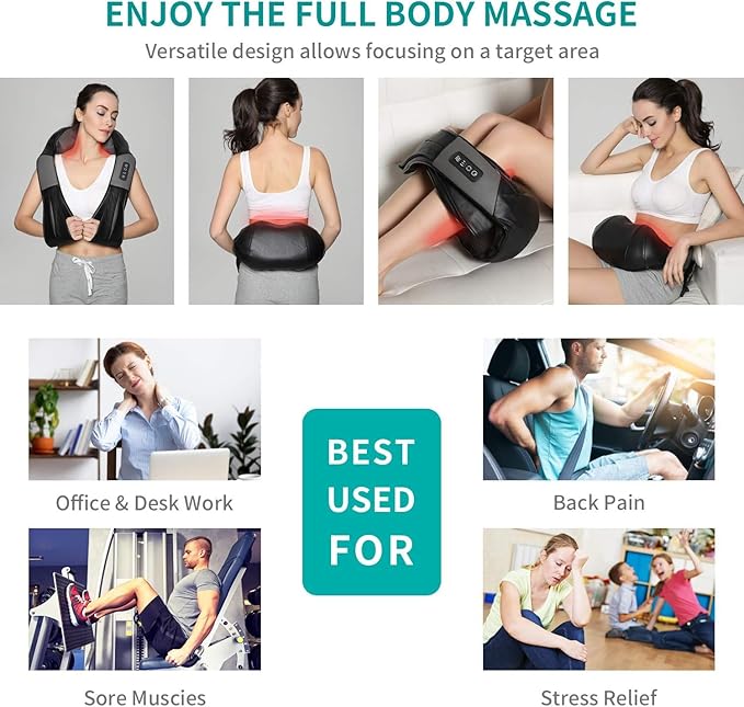 Nekteck Neck Massager for Pain Relief Deep Tissue, FSA Eligible Shiatsu Neck Back Massager with Heat, HSA Massage Tools for Shoulder Trapezius Waist Leg Muscle, Relaxation Gifts for Men Women Dad Mom