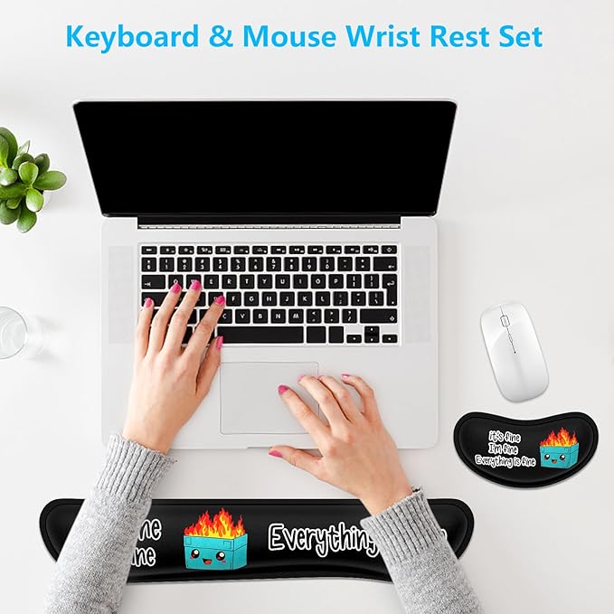 Dapesuom Enlarge Keyboard Wrist Rest, Memory Foam Wrist Cushion for Desk Mats Support, Typing Pain Relief Keyboard Mouse Pad Rests Set with Non-Slip Base for Gaming Laptop Computer, Black Dumpster