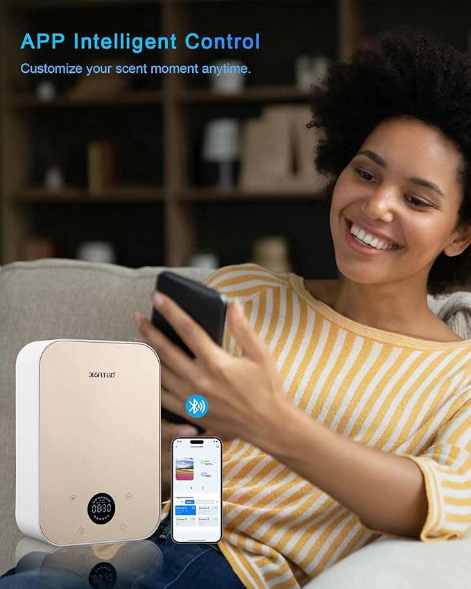 Waterless Oil Diffuser - Pure Essential Oil Diffuser with App Control - 150ml/1700 Sq.Ft. Coverage for Effective Aromatherapy in Home/Office/Hotel (White Gold)