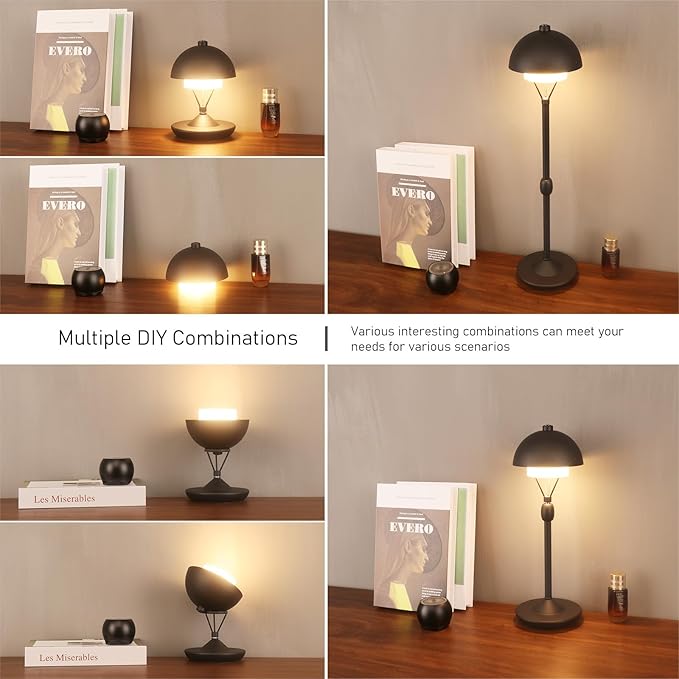 Modern Table Lamp Cordless Portable Desk Lamp, 2700K Stepless Dimming Rechargeable Battery Operated LED Lights for Bedroom, USB-C Charging, Restaurant/Bar/Night Light/Gifts (Sand Black)