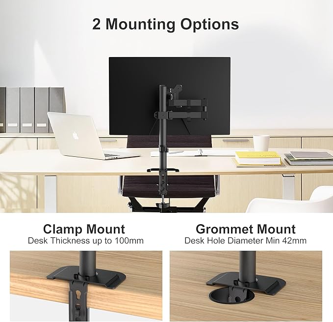 Bracwiser Monitor Mount Single Fully Adjustable Arm Fits One Screen 13-32 inch 22lbs for Monitor Computer Screen 13 15 17 19 20 22 23 24 26 27 30 32 inch VESA 75 100 (MD7421)