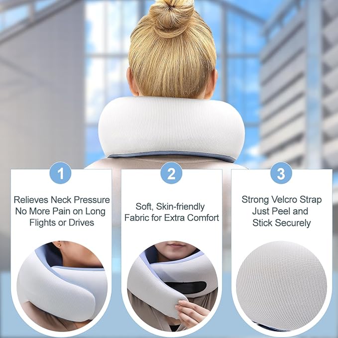 Travel Pillows for Airplanes,Memory Foam Neck Pillow for Traveling,Smooth & Cooling Fabric Plane Pillow for Long Flight,Ideal for Travels,Airplanes,Offices,Cars,Trains (Blue, Standard-Broad Fit)