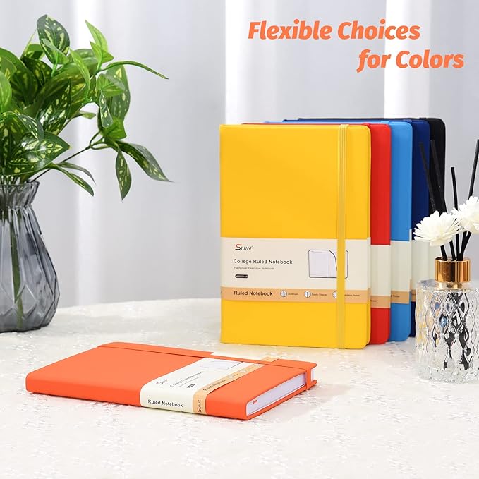 SUIN Hardcover-Journal-Notebooks, A5 Lined Journals Notebook for Writing 200 Pages, 8.2 x 5.5 inch, Classic Ruled Notebooks for Work/Travel/College (Orange- 1 Pack)