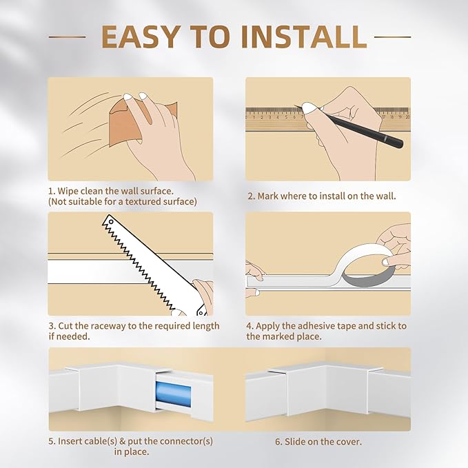 Delamu Cable Hider, 315in Cord Covers for Wires on Wall, One-Cord Cord Hider, Paintable Wire Hiders Wire Covers for Cords, Cable Management for Hiding 1-2 Small Wires, 20x L15.7 W0.59 H0.40in, White