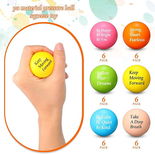 Aoriher 36 Pcs Motivational Stress Balls Colorful Stress Balls Bulk Quotes Inspirational Funny Foam Toys Hand Exercise Gifts for Office Small Toys for Motivating Supply(Multicolor)