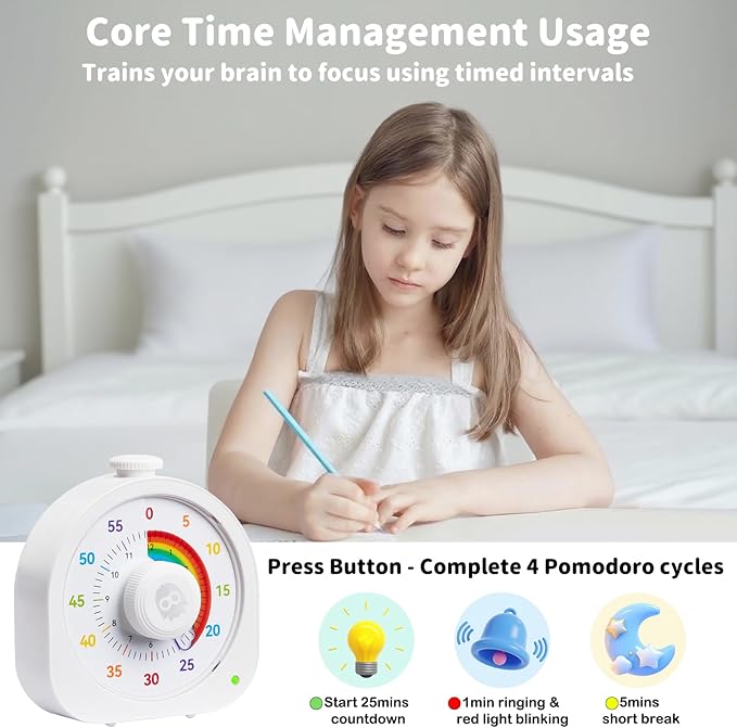 Visual Timer for Kids β 60min/12h Rainbow Magnetic Timer for Classroom, Rechargeable Silent Countdown Timer with Pomodoro Mode, ADHD Time Management Tool