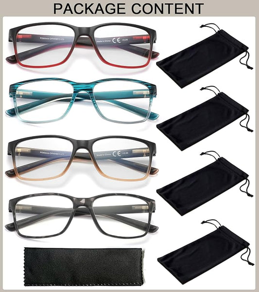 4-Pack Reading Glasses Blue Light Blocking for Men,Comfort Lightweight Eyeglasses Flexible Spring Hinge,Anti Eyestrain/Glare Filter UV Ray Computer Readers(1.5X)